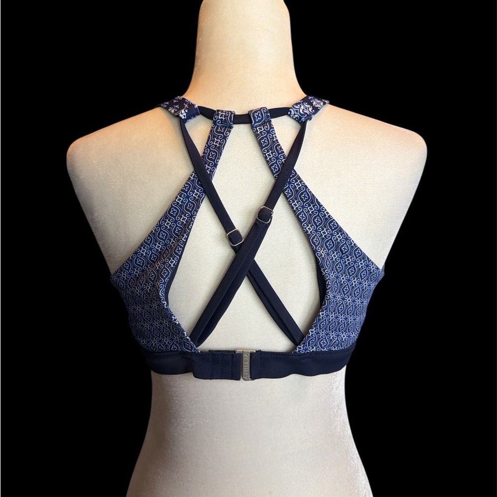 Athleta Navy Blue Patterned Crop Tankini/sport bra - Picture 2 of 3